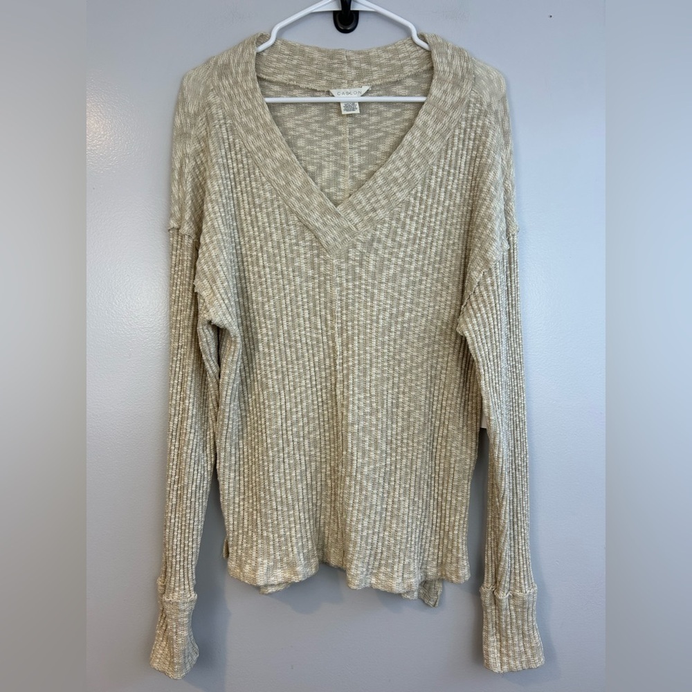 NWT Caslon Beige Ribbed Stretch Long Sleeve Lightweight Sweater Size Medium